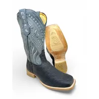 Bota Texana Reizinho Premium de Couro Legítimo de Bisão Navy Blue - Cano Alto, Bico Quadrado - Solado de Couro Artesanal - imagem 1