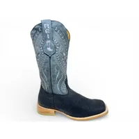 Bota Texana Reizinho Premium de Couro Legítimo de Bisão Navy Blue - Cano Alto, Bico Quadrado - Solado de Couro Artesanal - imagem 6