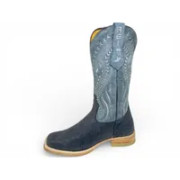 Bota Texana Reizinho Premium de Couro Legítimo de Bisão Navy Blue - Cano Alto, Bico Quadrado - Solado de Couro Artesanal - imagem 7