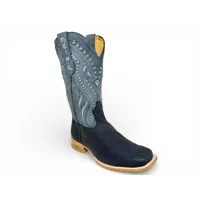 Bota Texana Reizinho Premium de Couro Legítimo de Bisão Navy Blue - Cano Alto, Bico Quadrado - Solado de Couro Artesanal - imagem 3