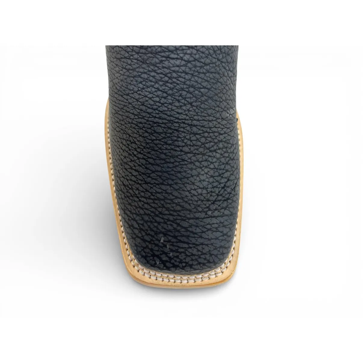 Bota Texana Reizinho Premium de Couro Legítimo de Bisão Navy Blue - Cano Alto, Bico Quadrado - Solado de Couro Artesanal