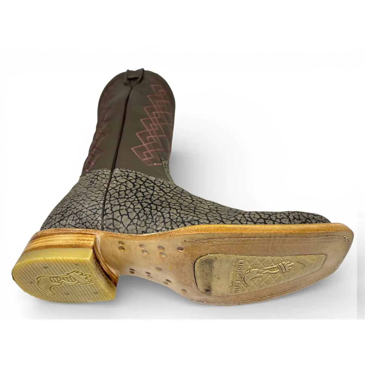 Bota Texana Reizinho Premium de Couro Legítimo de Bisão Cinza Stone - Cano Alto, Bico Quadrado - Solado de Couro Artesanal