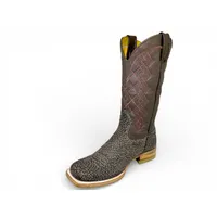 Bota Texana Reizinho Premium de Couro Legítimo de Bisão Cinza Stone - Cano Alto, Bico Quadrado - Solado de Couro Artesanal - imagem 2