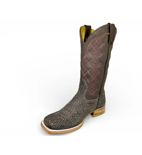 Bota Texana Reizinho Premium de Couro Legítimo de Bisão Cinza Stone - Cano Alto, Bico Quadrado - Solado de Couro Artesanal