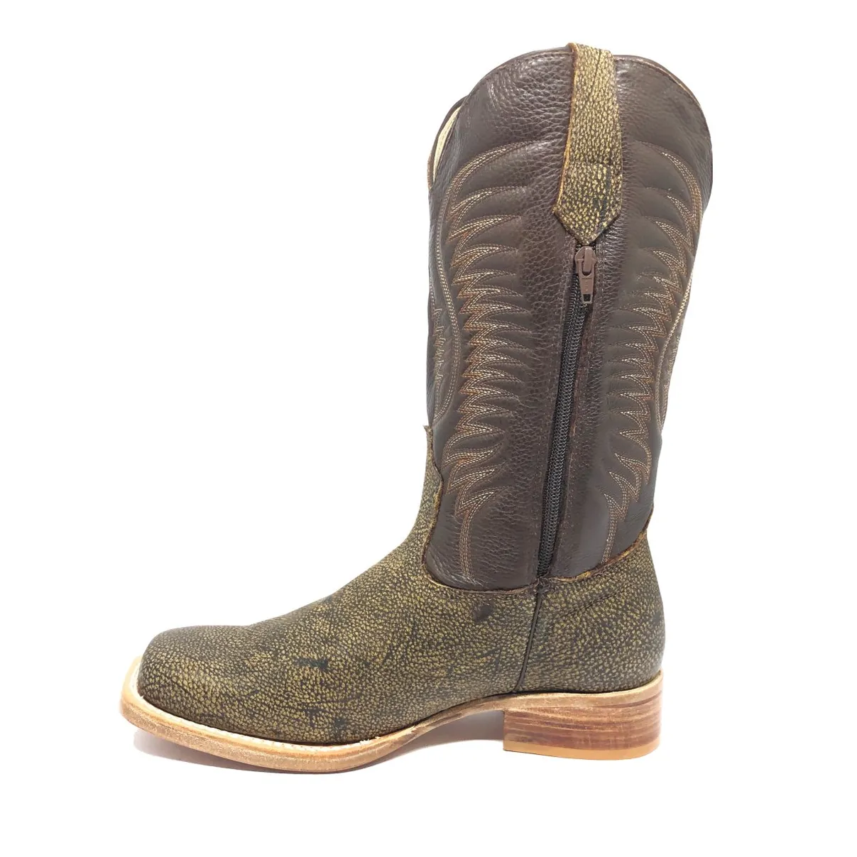 Bota Texana Reizinho Premium de Couro Legítimo de Búfalo Africano Black Cognac - Cano Alto, Bico Quadrado - Solado de Couro Artesanal | Reizinho Botas