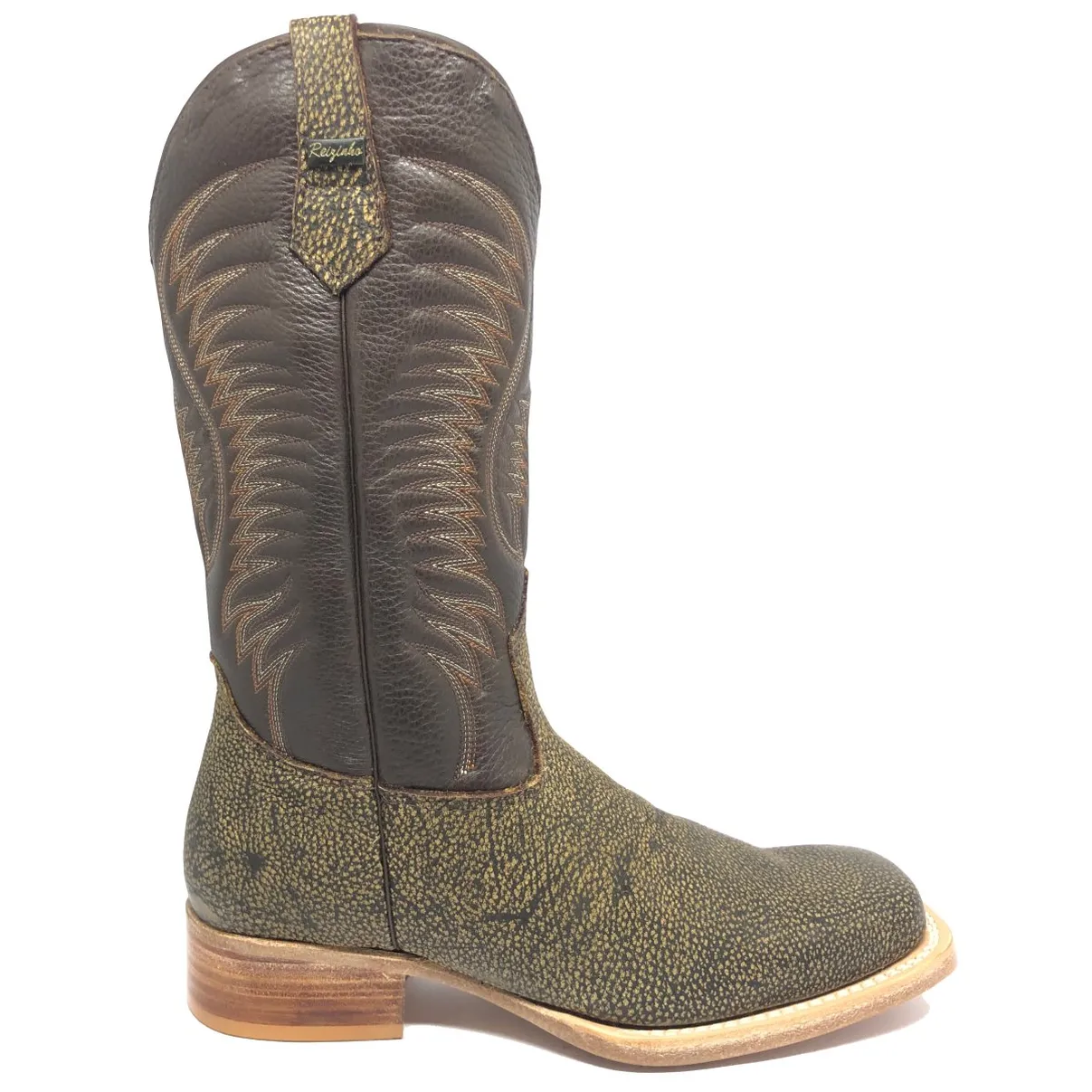 Bota Texana Reizinho Premium de Couro Legítimo de Búfalo Africano Black Cognac - Cano Alto, Bico Quadrado - Solado de Couro Artesanal | Reizinho Botas