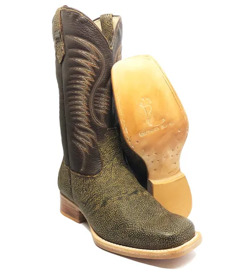Bota Texana Reizinho Premium de Couro Legítimo de Búfalo Africano Black Cognac - Cano Alto, Bico Quadrado - Solado de Couro Artesanal | Reizinho Botas