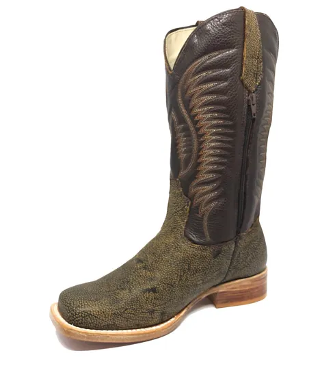 Bota Texana Reizinho Premium de Couro Legítimo de Búfalo Africano Black Cognac - Cano Alto, Bico Quadrado - Solado de Couro Artesanal | Reizinho Botas