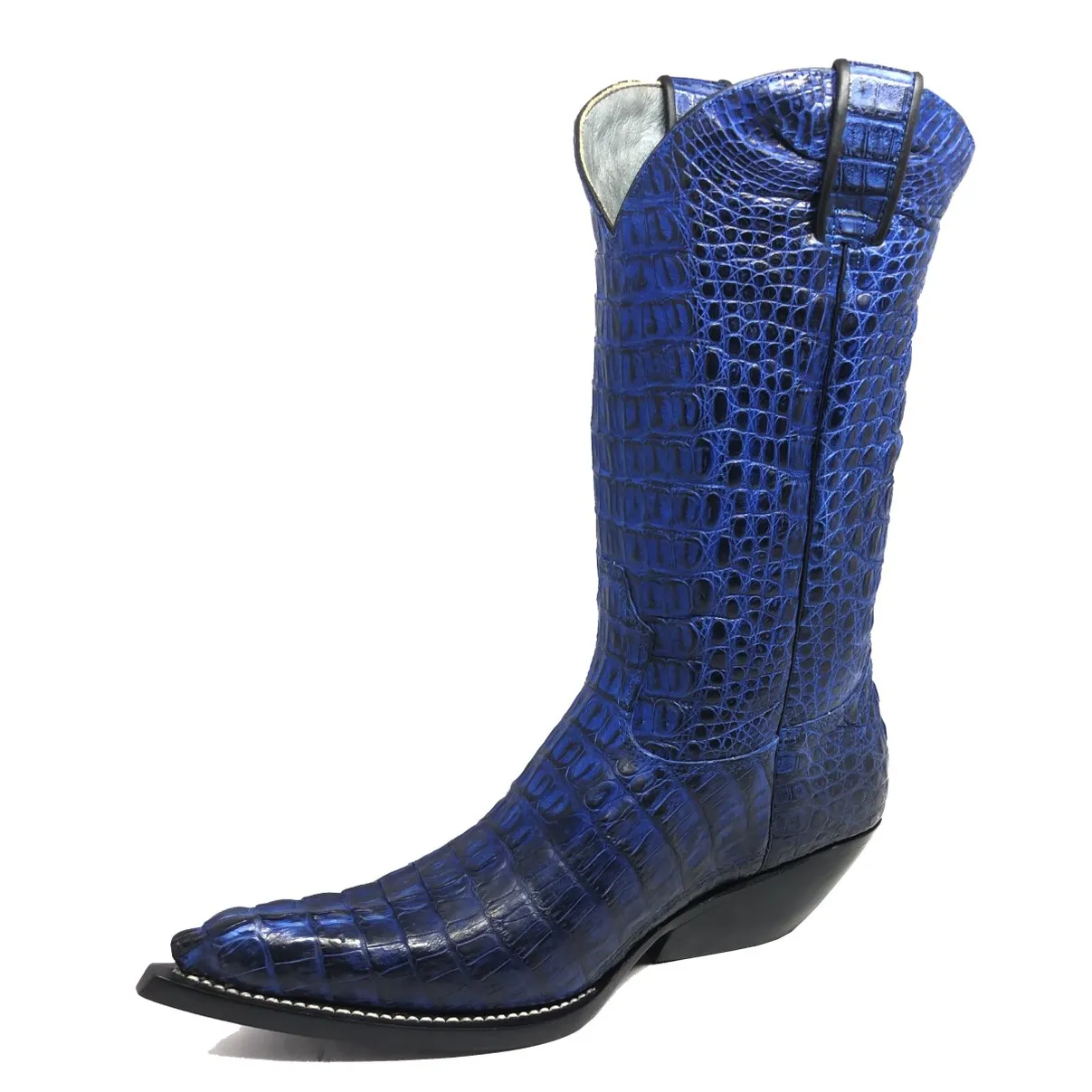 Bota Premium Couro De Jacaré Darkness Blue Rabo Limited Edition - Cano Alto, Bico Fino, Solado De Couro Artesanal