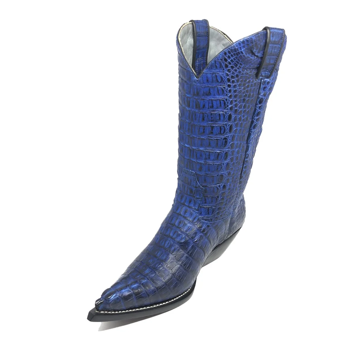 Bota Premium Couro De Jacaré Darkness Blue Rabo Limited Edition - Cano Alto, Bico Fino, Solado De Couro Artesanal