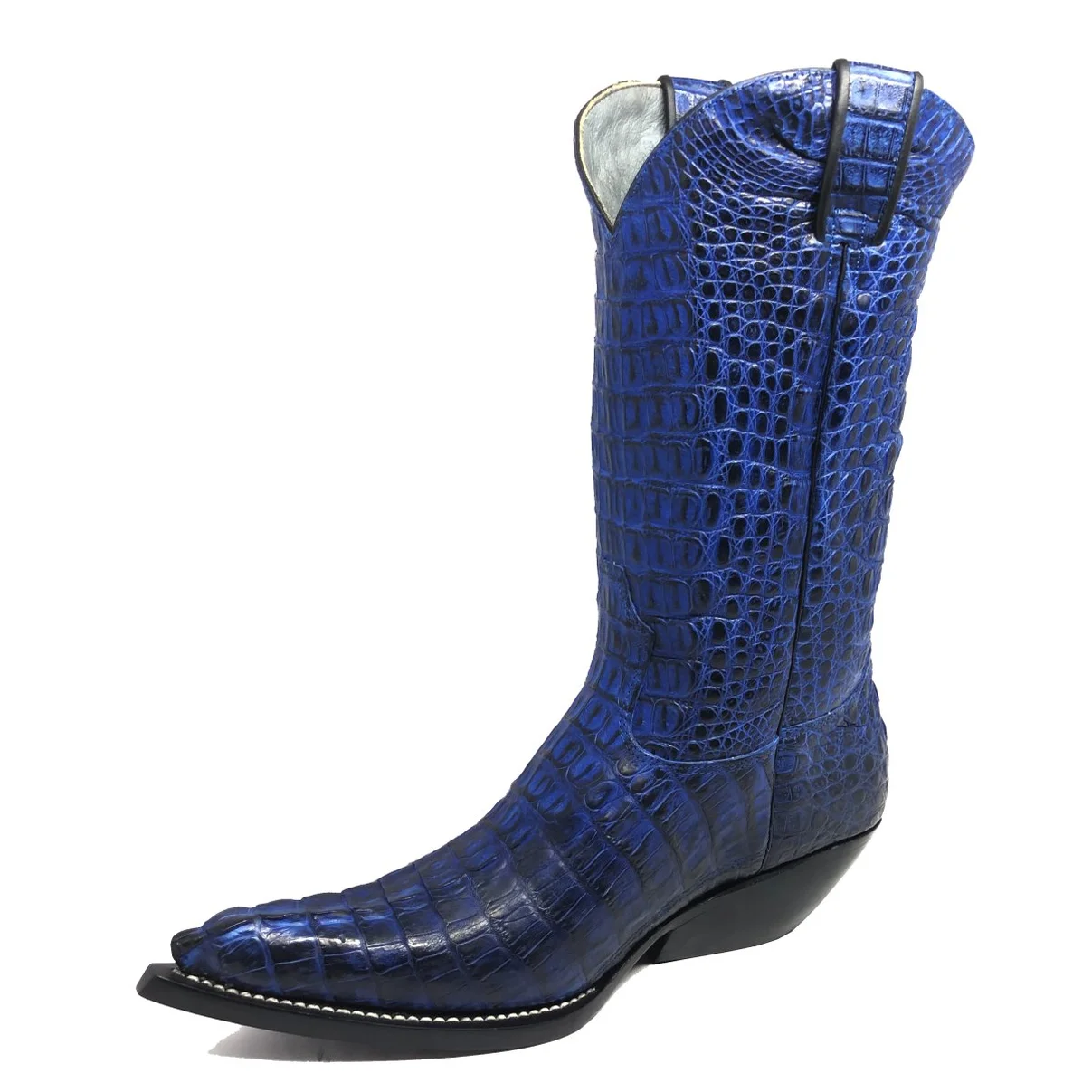 Bota Premium Couro De Jacaré Darkness Blue Rabo Limited Edition - Cano Alto, Bico Fino, Solado De Couro Artesanal