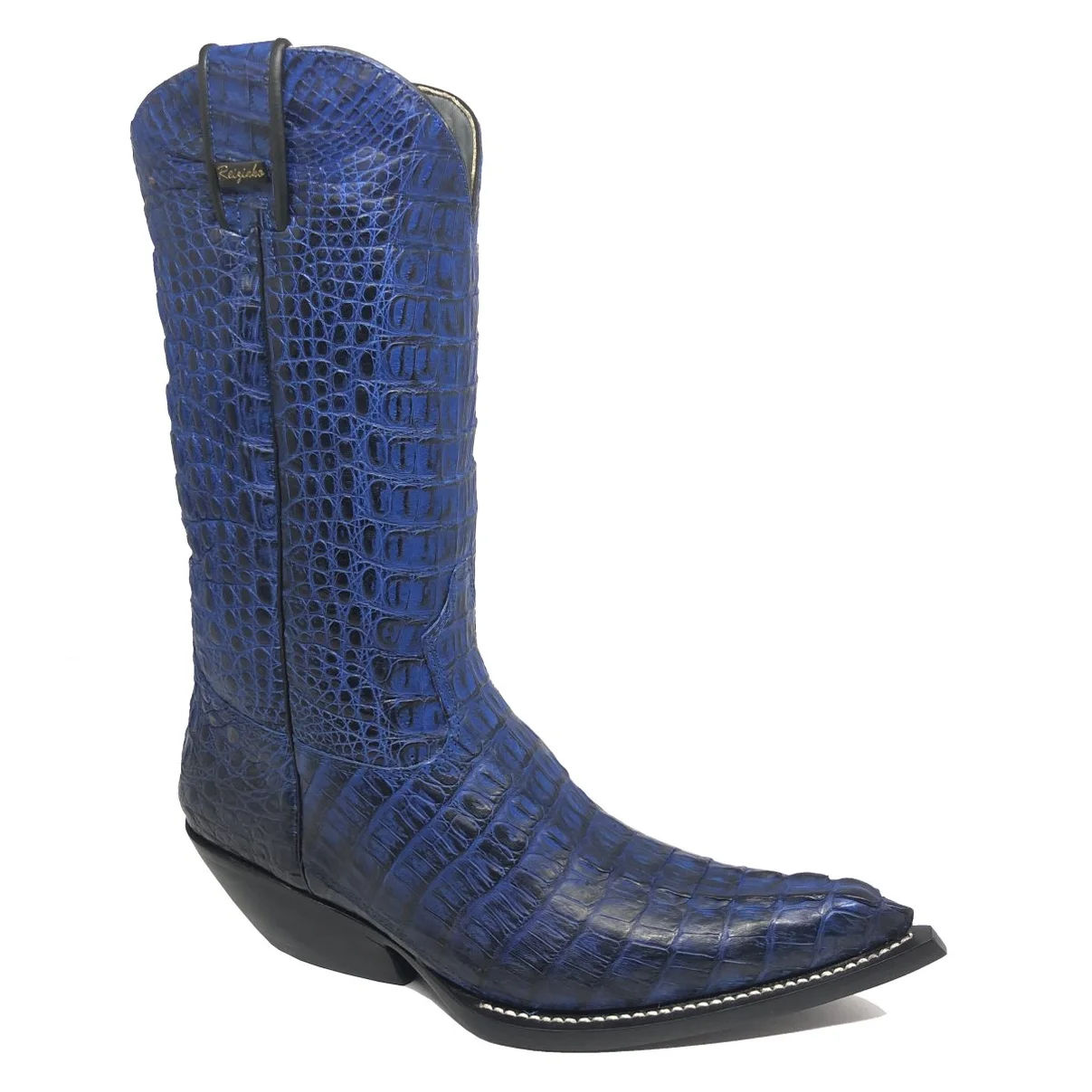 Bota Premium Couro De Jacaré Darkness Blue Rabo Limited Edition - Cano Alto, Bico Fino, Solado De Couro Artesanal