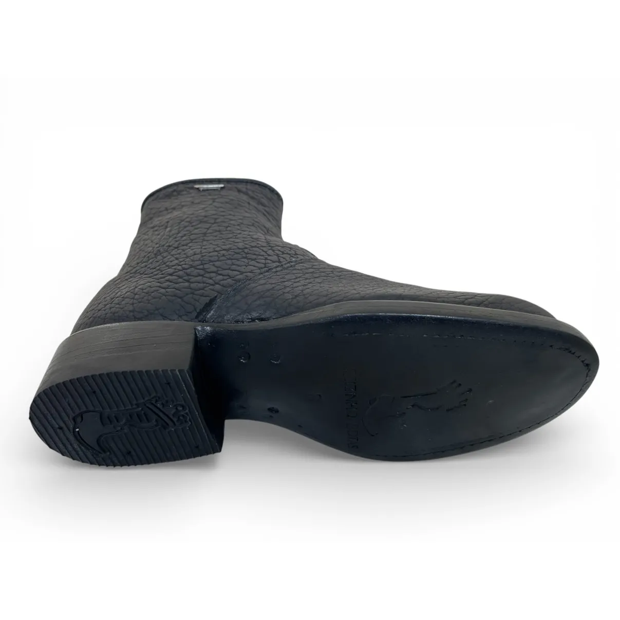 Bota Texana Reizinho Premium de Couro Legítimo de Bisão Preto - Cano Curto Zíper, Bico Redondo - Solado de Couro Artesanal