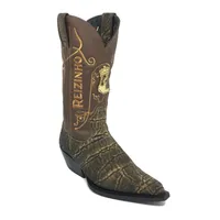 Bota Texana Reizinho Premium de Couro Legítimo de Elefante Black Cognac - Cano Alto, Bico Fino - Solado de Couro Artesanal - imagem 3