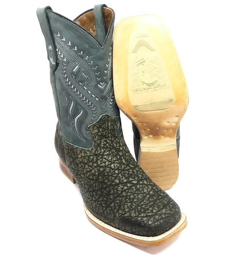 Bota Texana Reizinho Premium de Couro Legítimo de Elefante Cinza Natural LIMITED EDITION - Cano Médio, Bico Quadrado - Solado de Couro Artesanal Injetado