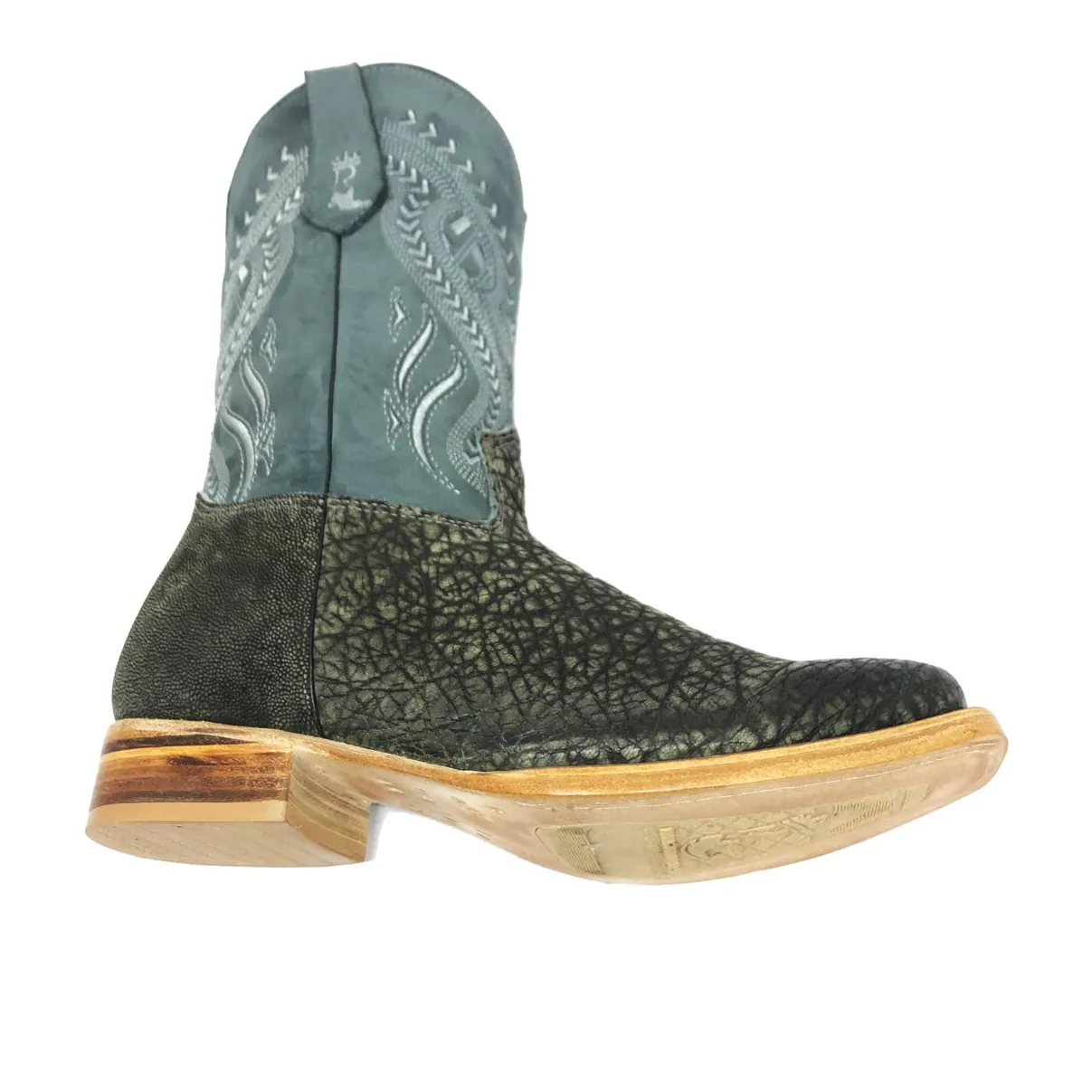 Bota Texana Reizinho Premium de Couro Legítimo de Elefante Cinza Natural LIMITED EDITION - Cano Médio, Bico Quadrado - Solado de Couro Artesanal Injetado