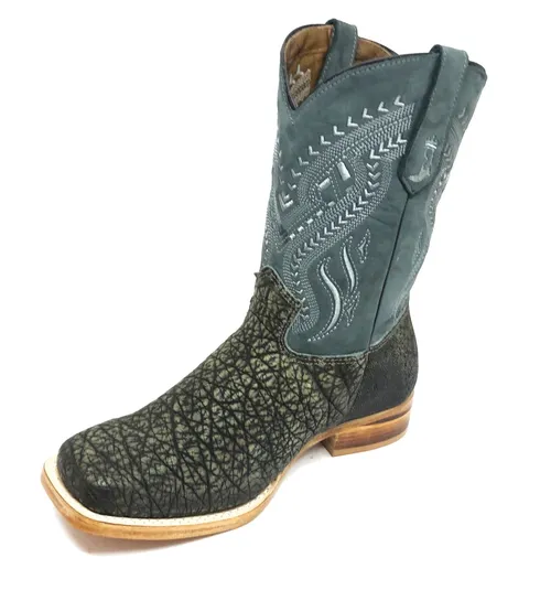 Bota Texana Reizinho Premium de Couro Legítimo de Elefante Cinza Natural LIMITED EDITION - Cano Médio, Bico Quadrado - Solado de Couro Artesanal Injetado