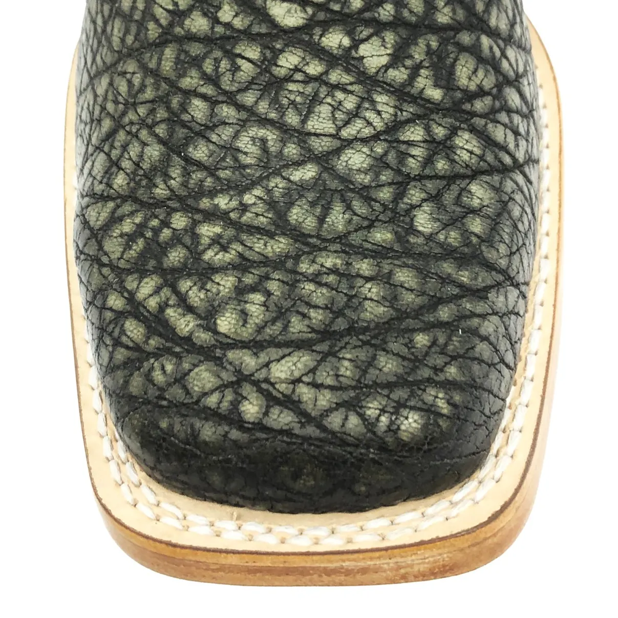 Bota Texana Reizinho Premium de Couro Legítimo de Elefante Cinza Natural LIMITED EDITION - Cano Médio, Bico Quadrado - Solado de Couro Artesanal Injetado