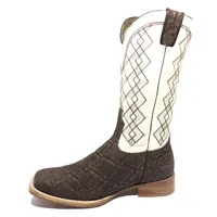 Bota Texana Reizinho Premium de Couro Legítimo de Elefante Marrom - Cano Alto Branco, Bico Quadrado - Solado de Couro Artesanal - imagem 2