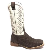 Bota Texana Reizinho Premium de Couro Legítimo de Elefante Marrom - Cano Alto Branco, Bico Quadrado - Solado de Couro Artesanal - imagem 3