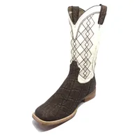 Bota Texana Reizinho Premium de Couro Legítimo de Elefante Marrom - Cano Alto Branco, Bico Quadrado - Solado de Couro Artesanal - imagem 7