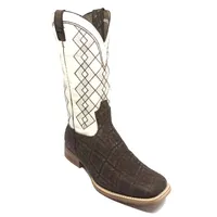 Bota Texana Reizinho Premium de Couro Legítimo de Elefante Marrom - Cano Alto Branco, Bico Quadrado - Solado de Couro Artesanal - imagem 6