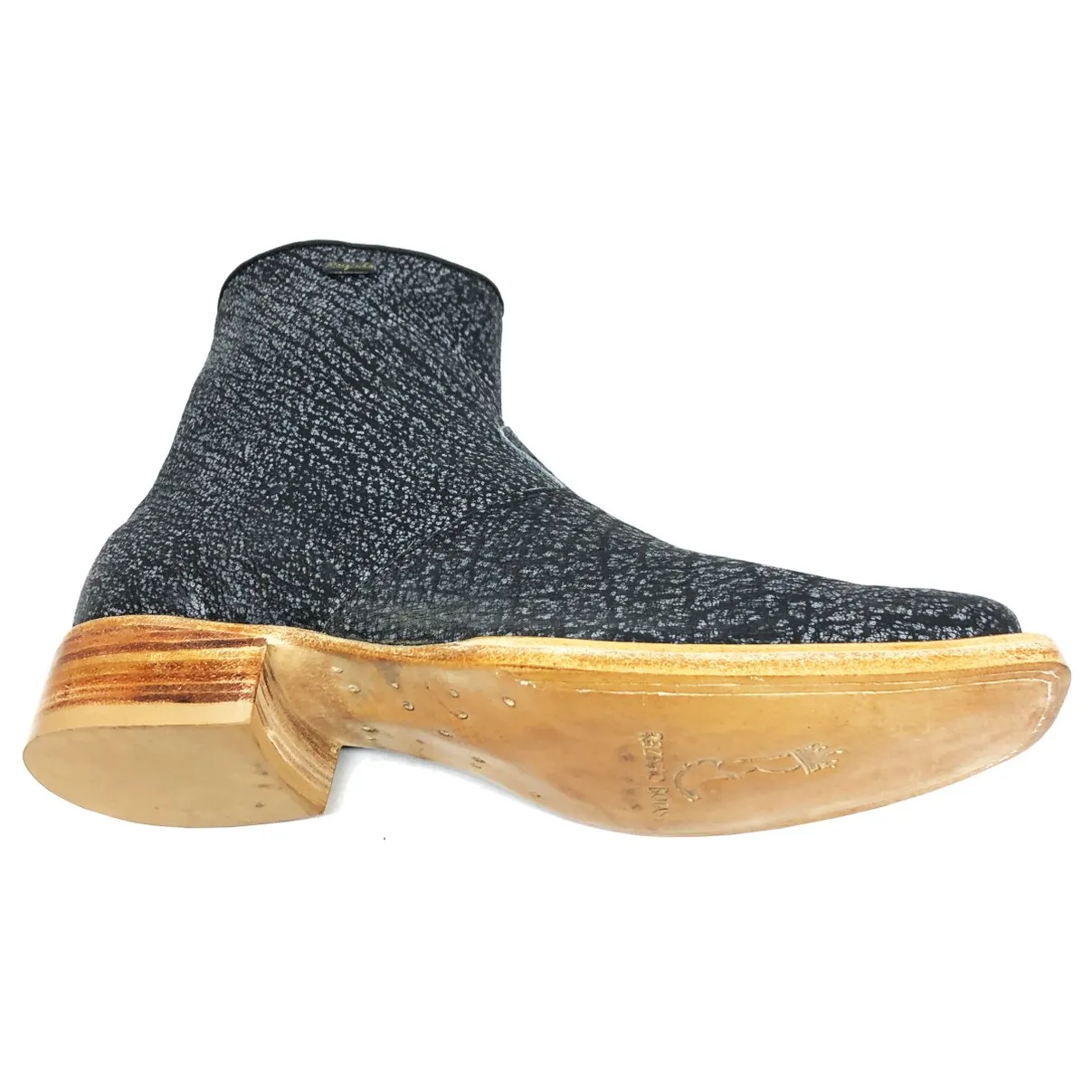 Bota Texana Reizinho Premium de Couro Legítimo de Búfalo Africano Stone - Cano Curto Zíper, Bico Quadrado - Solado de Co