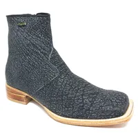 Bota Texana Reizinho Premium de Couro Legítimo de Búfalo Africano Stone - Cano Curto Zíper, Bico Quadrado - Solado de Co - imagem 6