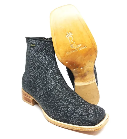 Bota Texana Reizinho Premium de Couro Legítimo de Búfalo Africano Stone - Cano Curto Zíper, Bico Quadrado - Solado de Couro Artesanal | Reizinho Botas