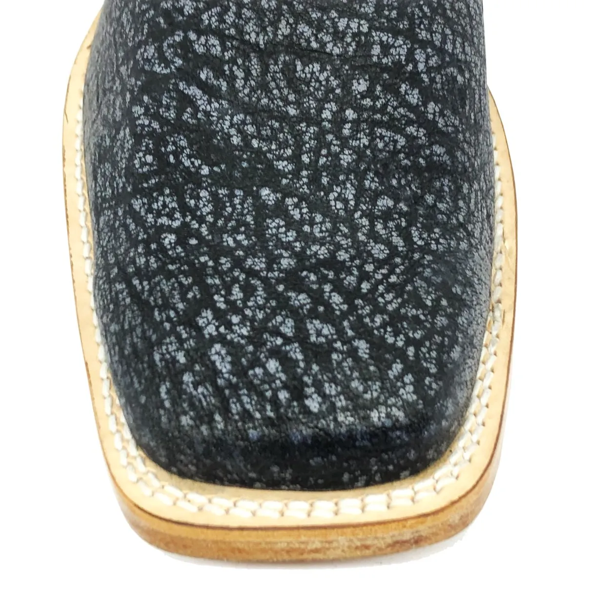 Bota Texana Reizinho Premium de Couro Legítimo de Búfalo Africano Stone - Cano Curto Zíper, Bico Quadrado - Solado de Co