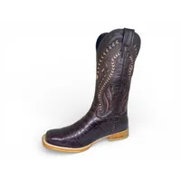 Bota Texana Reizinho Premium de Couro Legítimo de Crocodilo Do Nilo Marrom - Cano Alto, Bico Quadrado - Solado de Couro Artesanal - imagem 2