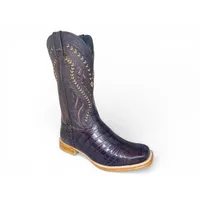 Bota Texana Reizinho Premium de Couro Legítimo de Crocodilo Do Nilo Marrom - Cano Alto, Bico Quadrado - Solado de Couro Artesanal - imagem 6