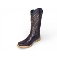 Bota Texana Reizinho Premium de Couro Legítimo de Crocodilo Do Nilo Marrom - Cano Alto, Bico Quadrado - Solado de Couro Artesanal - imagem 7
