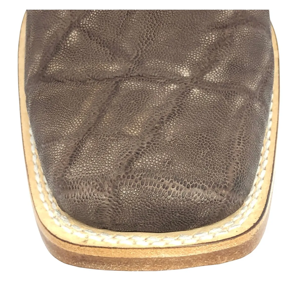Bota Texana Reizinho Premium de Couro Legítimo de Elefante Marrom - Cano Alto Preto, Bico Quadrado - Solado de Couro Artesanal