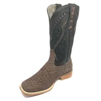 Bota Texana Reizinho Premium de Couro Legítimo de Elefante Marrom - Cano Alto Preto, Bico Quadrado - Solado de Couro Artesanal - imagem 2