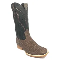 Bota Texana Reizinho Premium de Couro Legítimo de Elefante Marrom - Cano Alto Preto, Bico Quadrado - Solado de Couro Artesanal - imagem 6