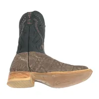 Bota Texana Reizinho Premium de Couro Legítimo de Elefante Marrom - Cano Alto Preto, Bico Quadrado - Solado de Couro Artesanal - imagem 4