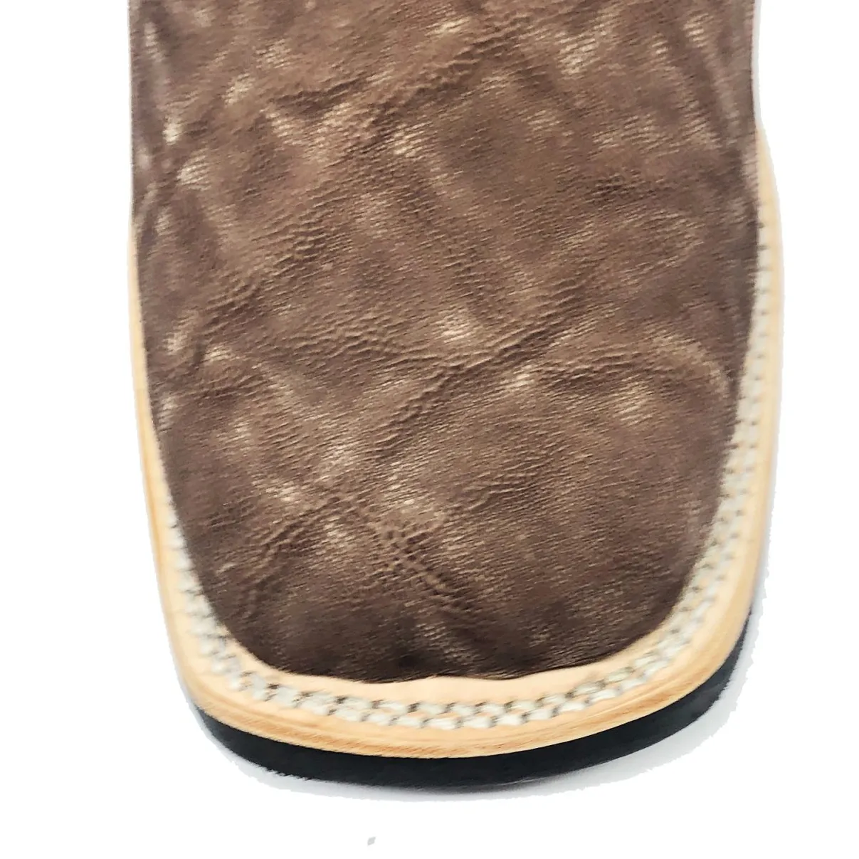 Bota Texana Reizinho Premium de Couro Legítimo de Elefante Marrom - Cano Curto Elástico, Bico Quadrado - Solado X-Flex Artesanal