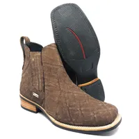 Bota Texana Reizinho Premium de Couro Legítimo de Elefante Marrom - Cano Curto Elástico, Bico Quadrado - Solado X-Flex Artesanal - imagem 1
