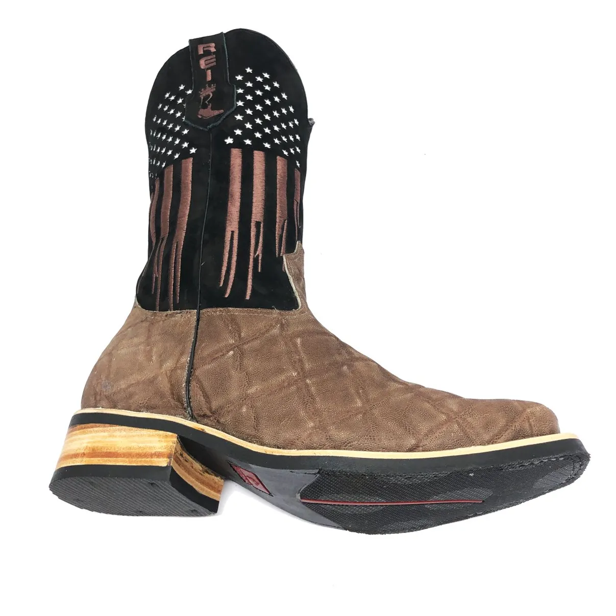 Bota Texana Reizinho Premium de Couro Legítimo de Elefante Marrom LIMITED EDITION - Cano Alto, Bico Quadrado - Solado X-Flex