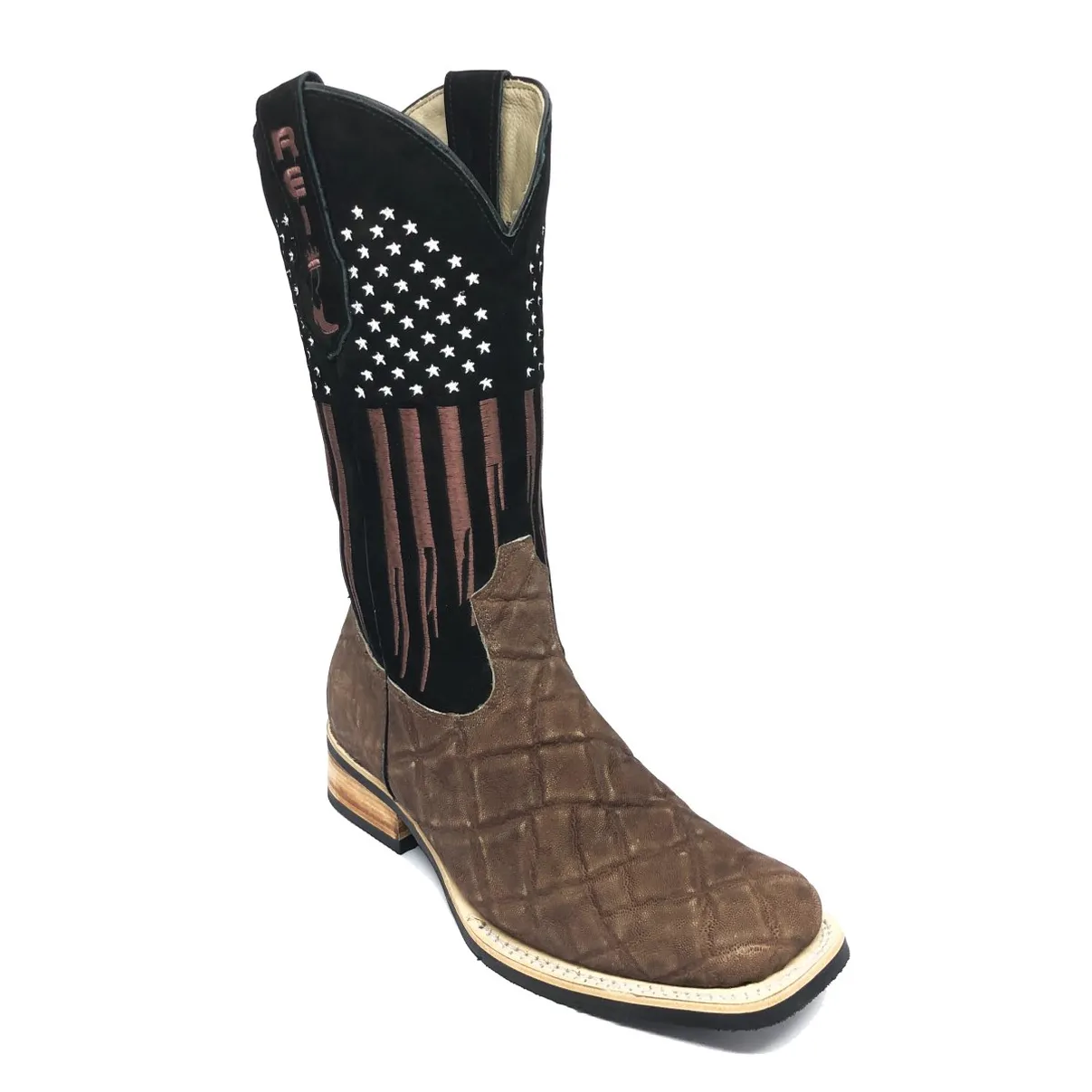 Bota Texana Reizinho Premium de Couro Legítimo de Elefante Marrom LIMITED EDITION - Cano Alto, Bico Quadrado - Solado X-Flex