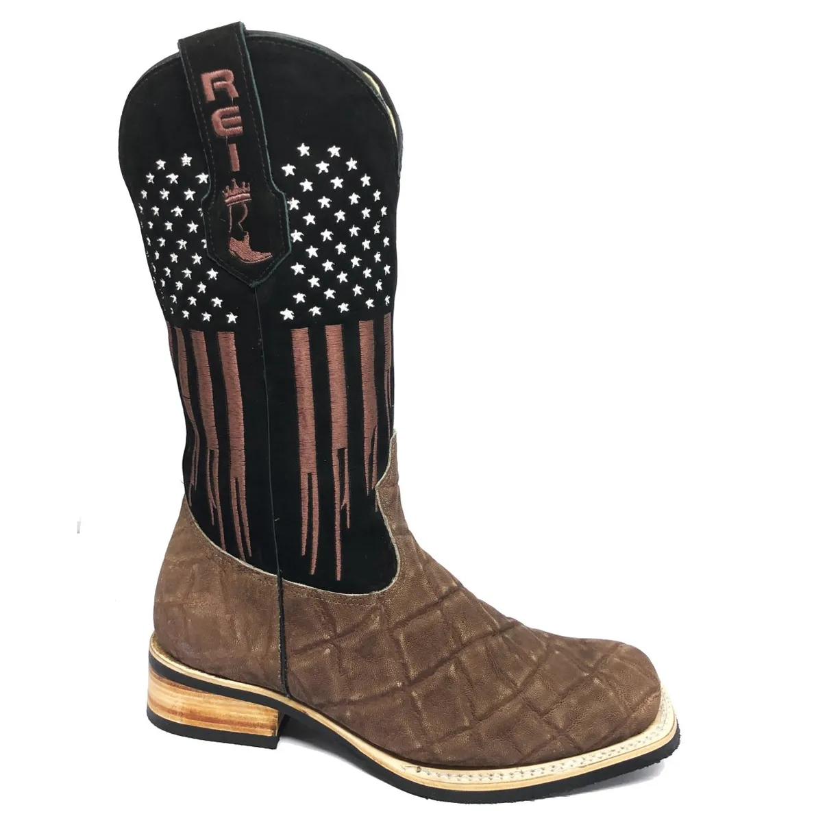 Bota Texana Reizinho Premium de Couro Legítimo de Elefante Marrom LIMITED EDITION - Cano Alto, Bico Quadrado - Solado X-Flex