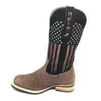 Bota Texana Reizinho Premium de Couro Legítimo de Elefante Marrom LIMITED EDITION - Cano Alto, Bico Quadrado - Solado X-Flex - imagem 7