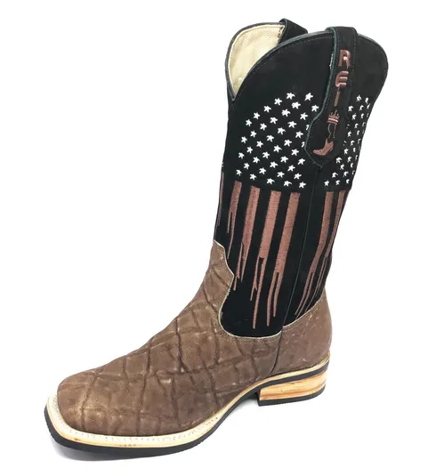 Bota Texana Reizinho Premium de Couro Legítimo de Elefante Marrom LIMITED EDITION - Cano Alto, Bico Quadrado - Solado X-Flex Artesanal