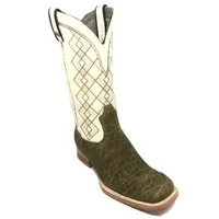 Bota Texana Reizinho Premium de Couro Legítimo de Elefante Verde Musgo - Cano Alto, Bico Quadrado - Solado de Couro Artesanal - imagem 1