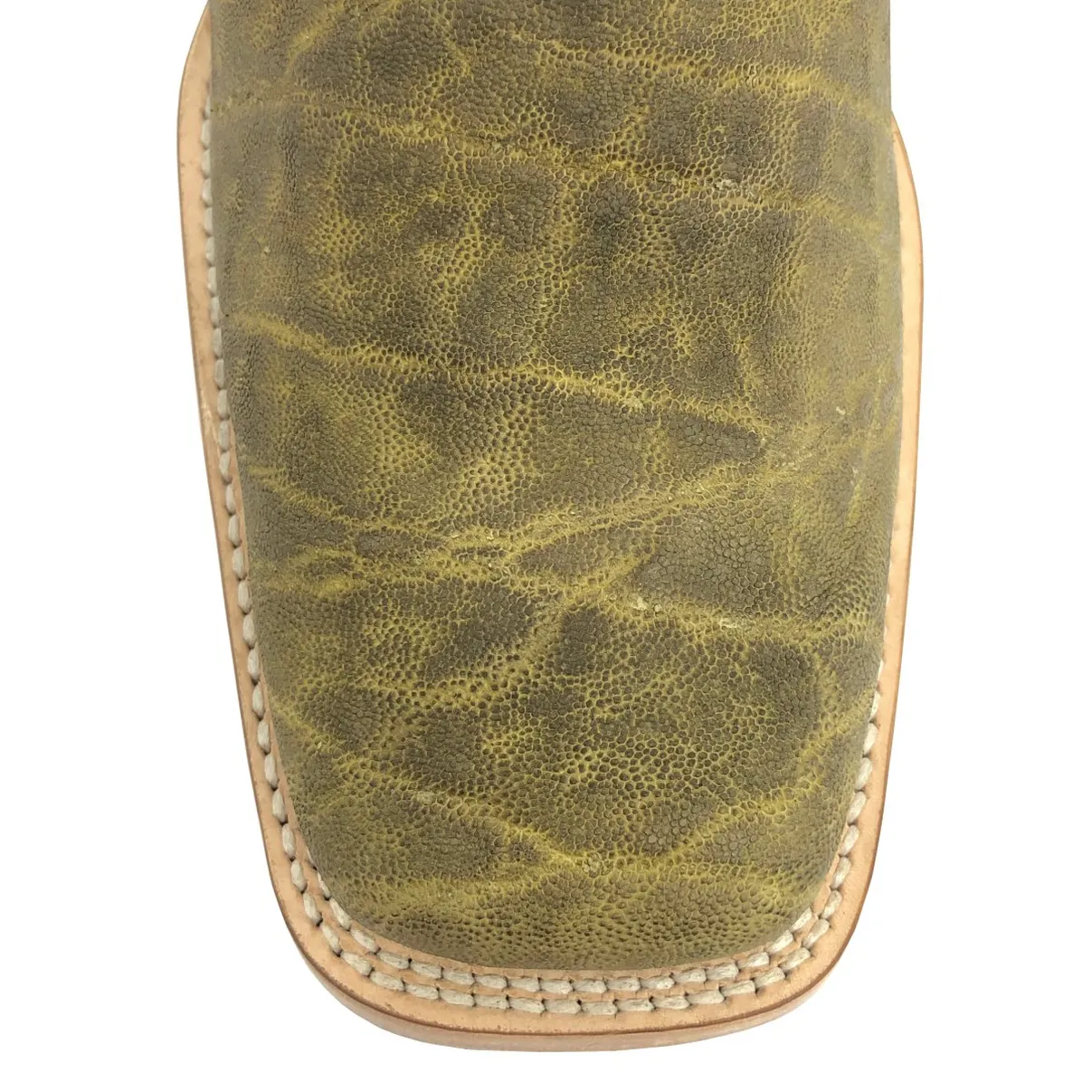 Bota Texana Reizinho Premium de Couro Legítimo de Elefante Verde Musgo - Cano Alto, Bico Quadrado - Solado de Couro Artesanal