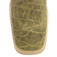 Bota Texana Reizinho Premium de Couro Legítimo de Elefante Verde Musgo - Cano Alto, Bico Quadrado - Solado de Couro Artesanal - imagem 3