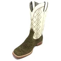 Bota Texana Reizinho Premium de Couro Legítimo de Elefante Verde Musgo - Cano Alto, Bico Quadrado - Solado de Couro Artesanal - imagem 2