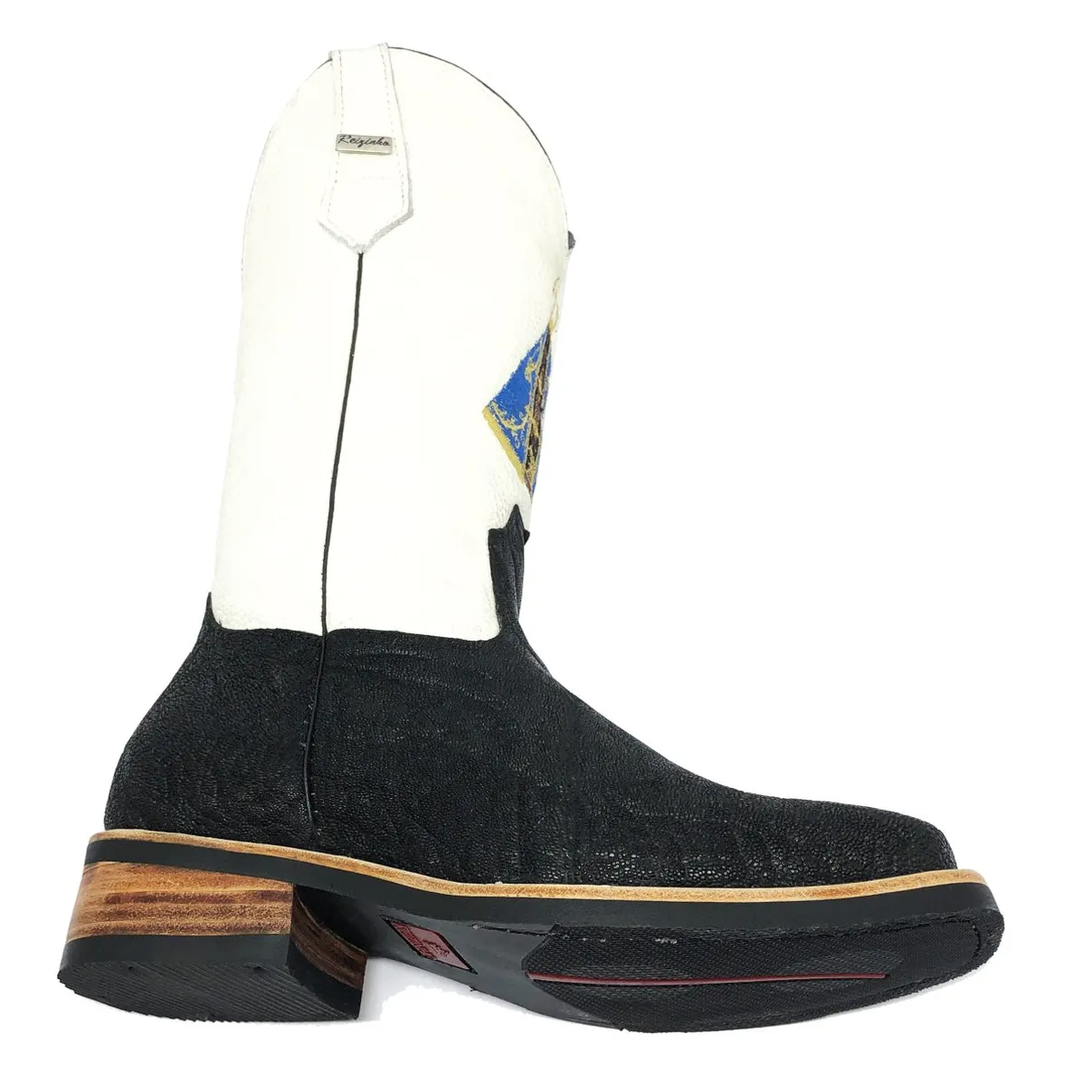 Bota Texana Reizinho Premium de Couro Legítimo de Elefante Preto - Cano Alto, Bico Quadrado - Solado X-Flex Artesanal | Reizinho Botas
