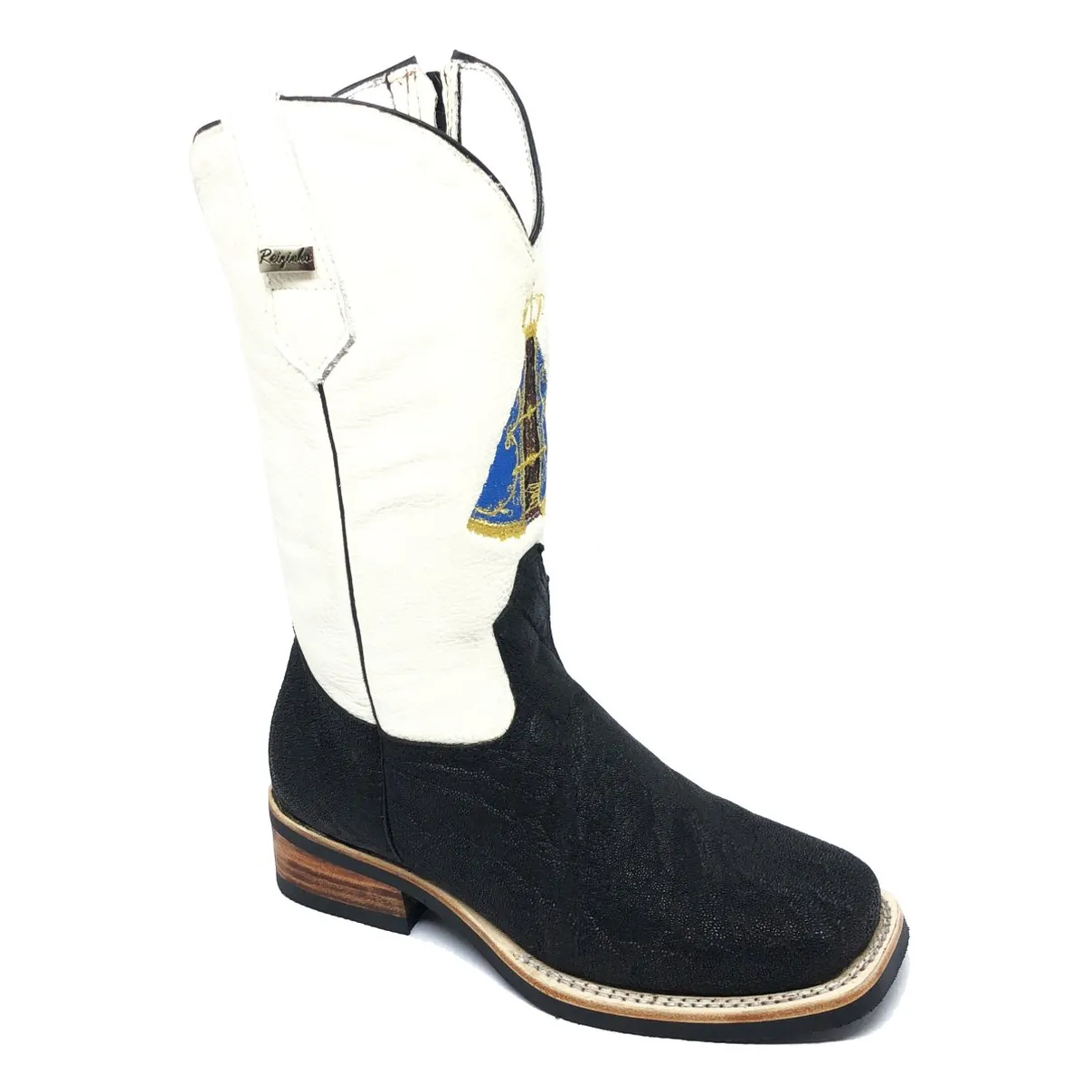 Bota Texana Reizinho Premium de Couro Legítimo de Elefante Preto - Cano Alto, Bico Quadrado - Solado X-Flex Artesanal | Reizinho Botas